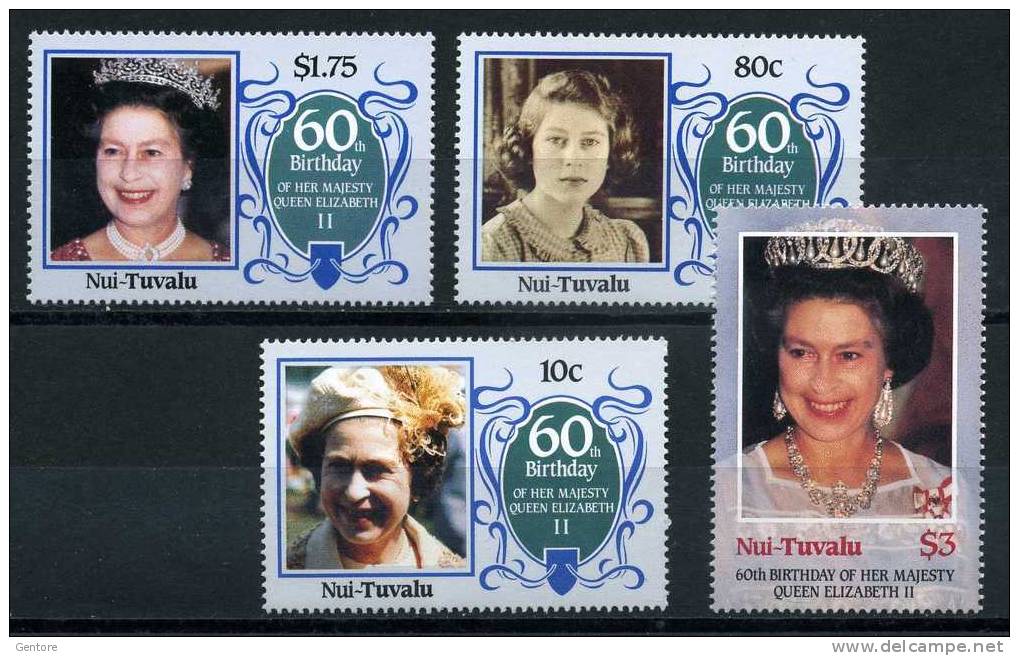NUI-TUVALU  1986 Queen Elizabeth 60° Birthday Cpl Set Of 4    Absolutely Perfect MNH ** - Tuvalu (fr. Elliceinseln)
