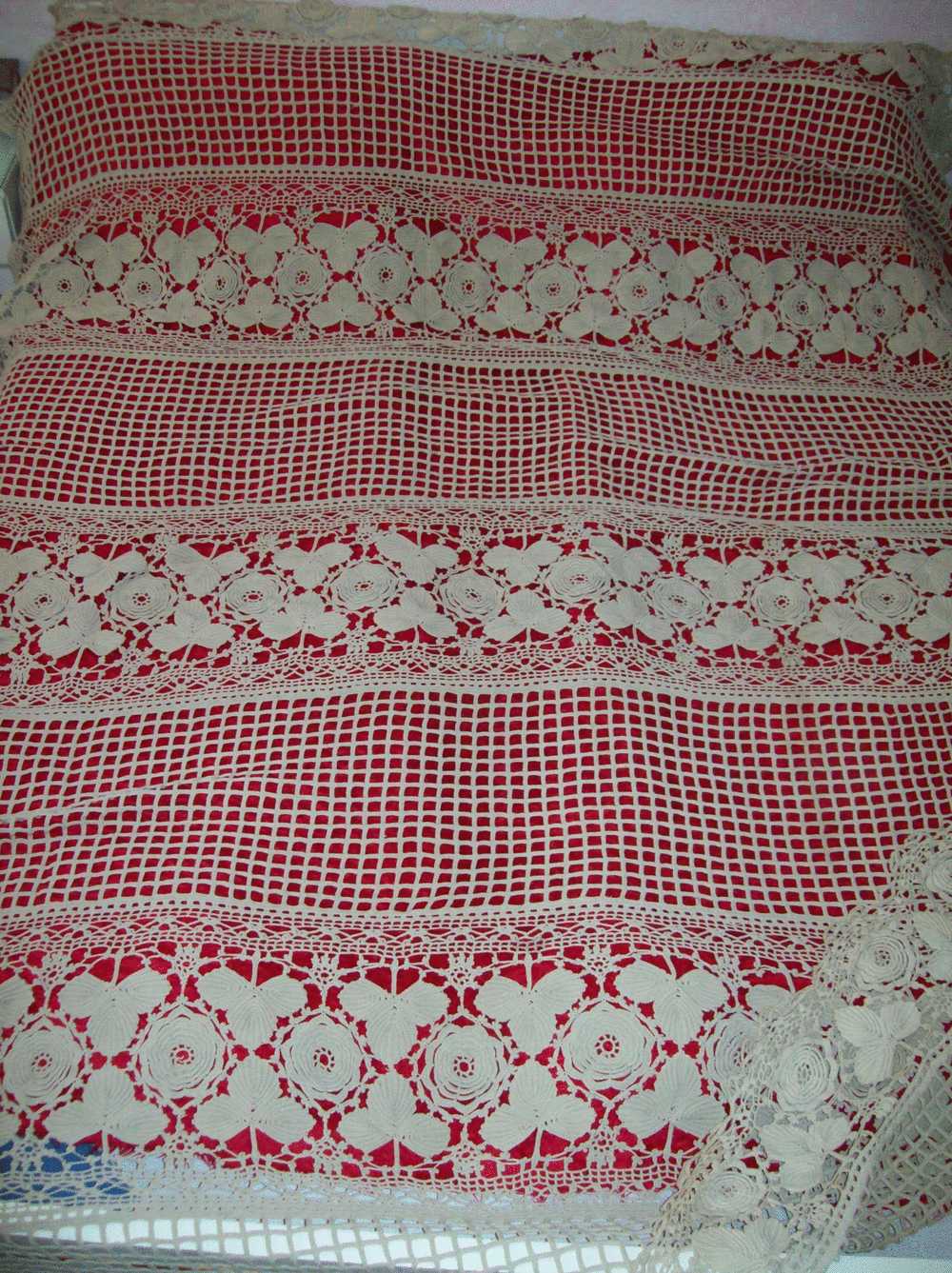 Romania-OLD/ANCIENT BIG MACRAME COVERTURE FOR BED - Lakens