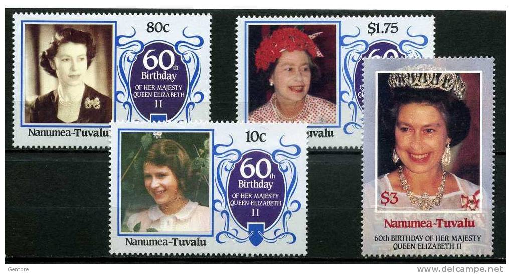 NANUMEA-TUVALU  1986 Queen Elizabeth 60° Birthday Cpl Set Of 4    Absolutely Perfect MNH ** - Tuvalu (fr. Elliceinseln)