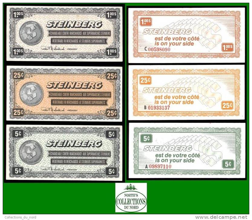 Steinberg Paper Money 3 Diff. Bills / Billets Steinberg - Canada