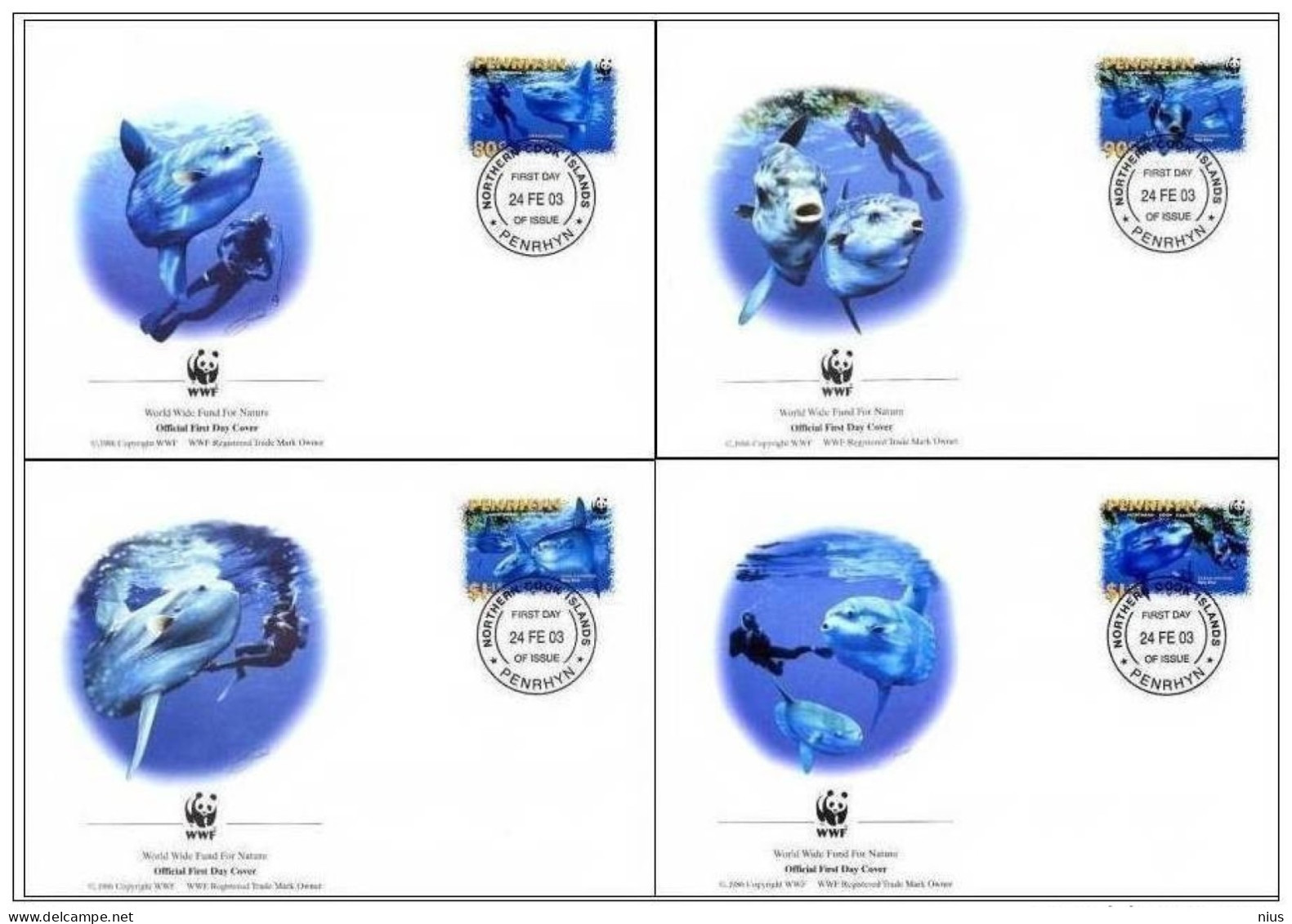 Penrhyn Ocean 2003 WWF W.W.F. Sunfish FDC Set X4 Fish Fishes Marine Life Fauna - FDC