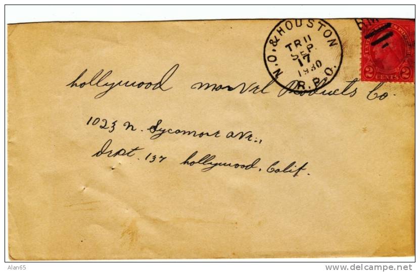 New Orleans & Houston RPO Railroad Cancel Postmark On Cover, 17 September 1930 - Marcofilie