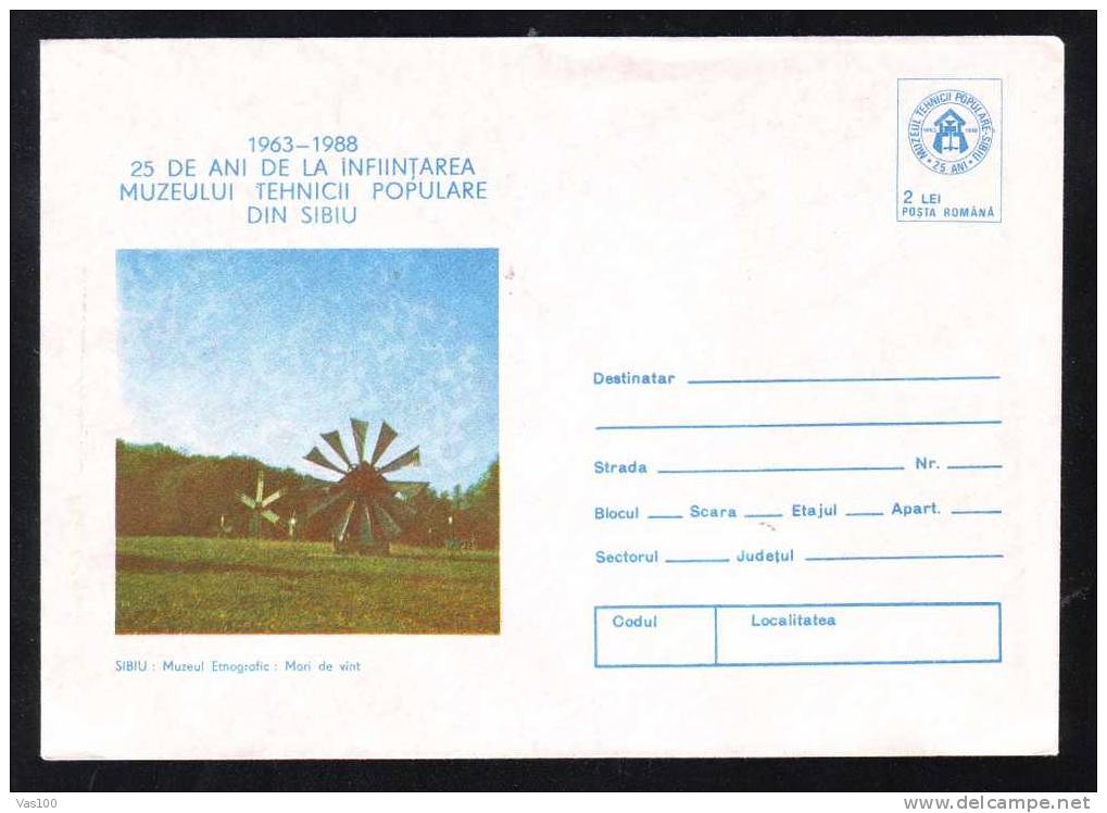 Windmills.Stationery Cover - Romania 1988. - Molens