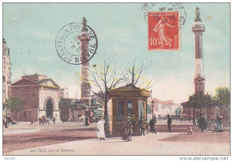 PARIS 12 Arrondissement Cours De Vincennes En 1908 Rare Les Colonnes édit. Aqua Photo Paris - Distrito: 12