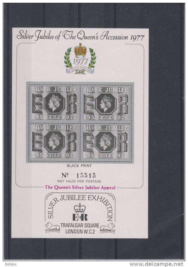 Grande Bretagne - Impression En Noir - Siver Jubilé -  Bloc De 1977 - Essays, Proofs & Reprints