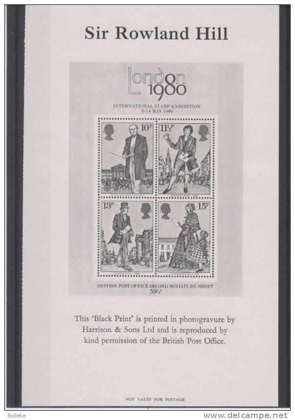 Grande Bretagne - Impression En Noir - Rowland Hill - Imprimé Avec La Permission De La Poste - Expo Londres 1980 - Essais & Réimpressions