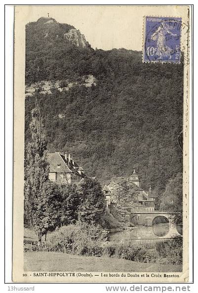 Carte Postale Ancienne Saint Hippolyte - Les Bords Du Doubs Et La Croix Beneton - Saint Hippolyte