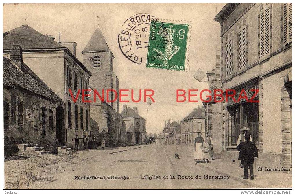 EGRISELLES LE BOCAGE        L EGLISE ET LA ROUTE DE MARSANGY   CAFE - Egriselles Le Bocage