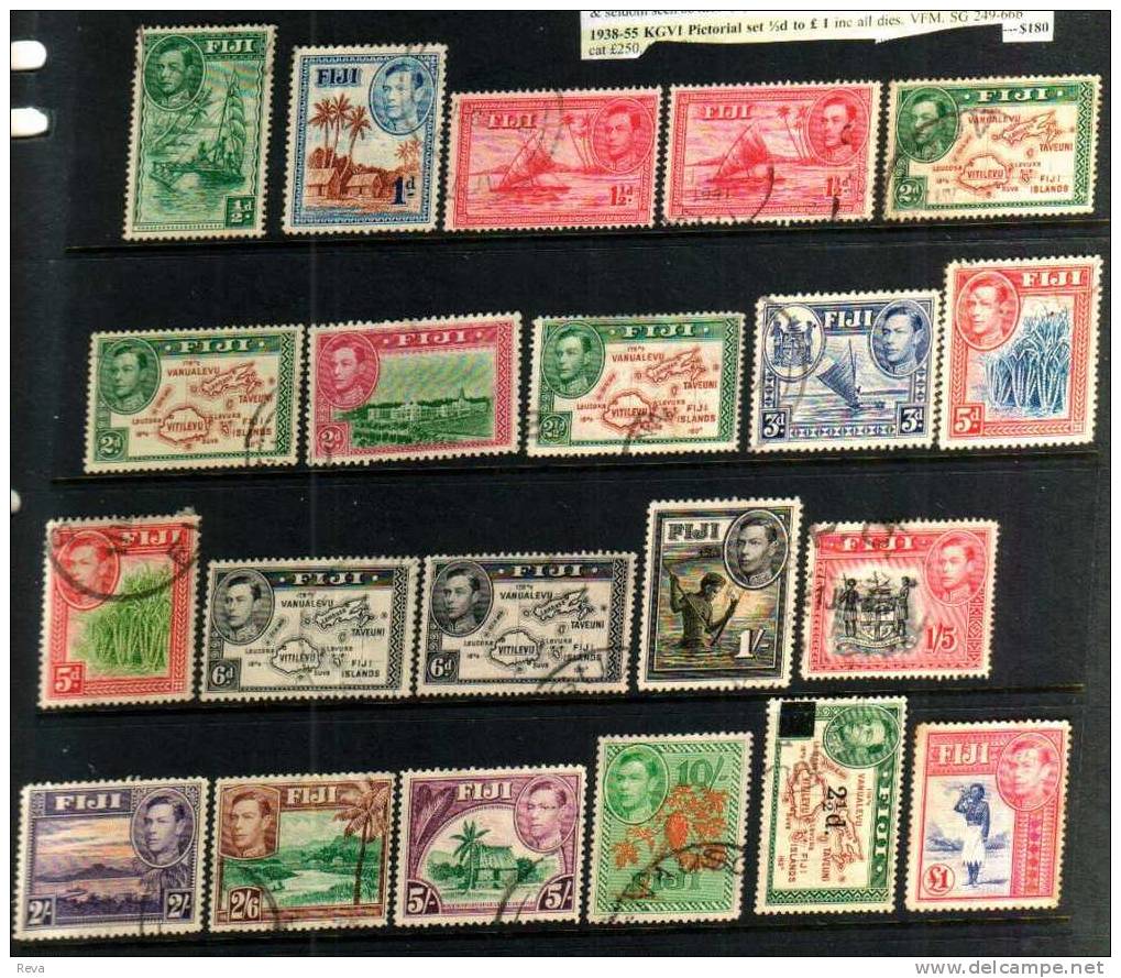 FIJI ISLANDS PICTORIAL KGVI SET  1/2 P TO 1 POUND INC. DIES (21) VFU 1938-52 SG249-66b READ DESCRIPTION !! - Fiji (1970-...)