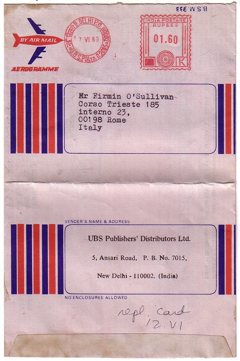 E197 - AEROGRAMME LETTER TO ITALY 1980 - Covers & Documents