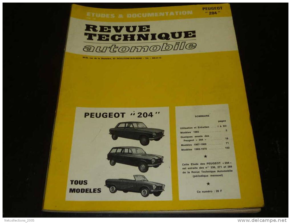 REVUE TECHNIQUE AUTOMOBILE: PEUGEOT 204 - TOUS LES MODELES. - Auto