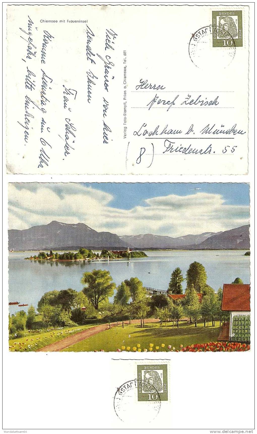 AK Chiemsee Mit Fraueninsel  Datum Nicht Erkennbar Stempelabschlag Schwach (13b) GSTADT (CHIEMSEE) Nach 8032 Lochham - Rosenheim