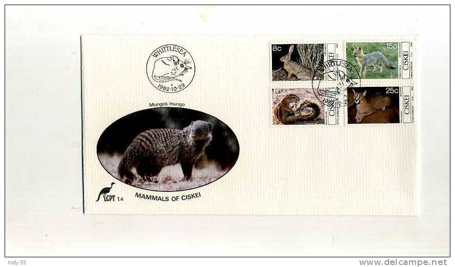 - CISKEI . MAMMALS OF CISKEI . FDC  CACHET WHITTLESEA - Ciskei