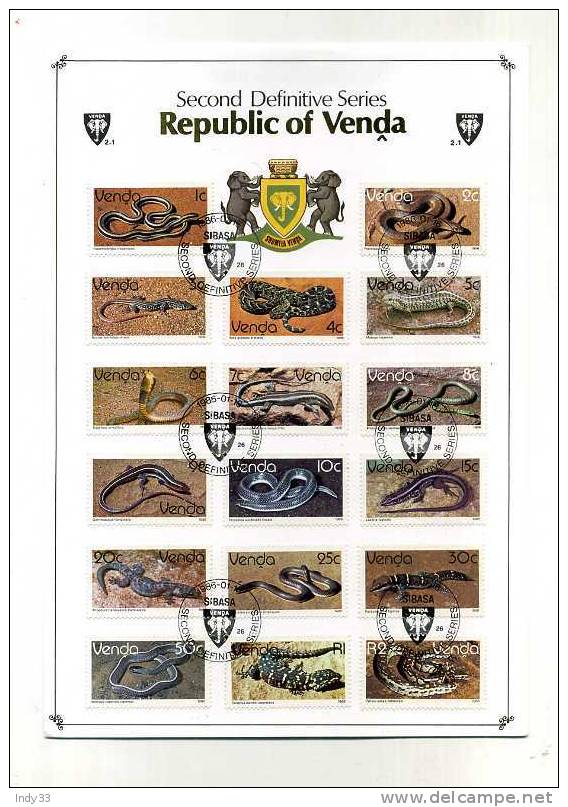 - REPUBLIC OF VENDA . REPTILES SECOND DEFINITIVE SERIES - Serpientes