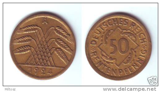 Germany 50 Rentenpfennig 1924 A - 50 Renten- & 50 Reichspfennig