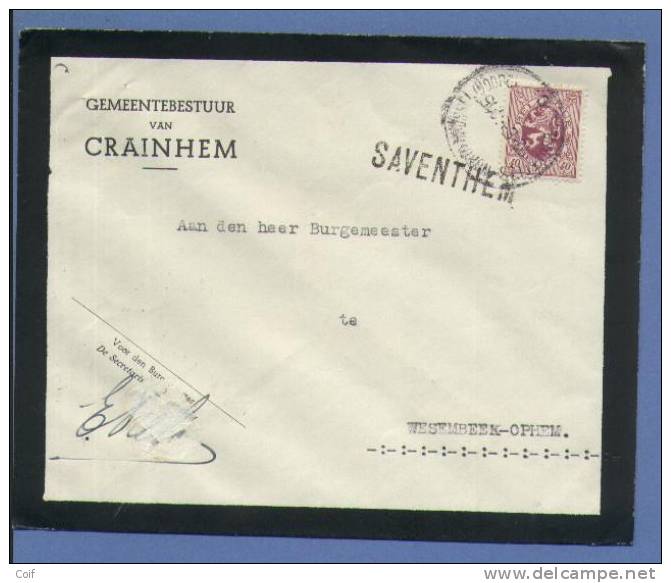 479 Op Rouwbrief Van "Gemeentebestuur Van CRAINHEM" Met Stempel BRUSSEL Met Naamstempel (Griffe) SAVENTHEM (VK) - Linear Postmarks