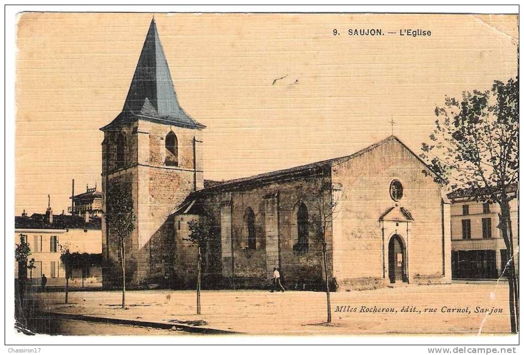 17 - SAUJON  -  L´ Eglise  - Carte Vernie Couleur - Saujon