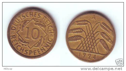 Germany 10 Reichspfennig 1924 A - 10 Rentenpfennig & 10 Reichspfennig