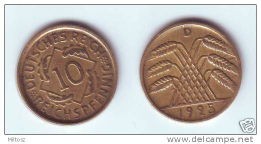 Germany 10 Reichspfennig 1925 D - 10 Rentenpfennig & 10 Reichspfennig