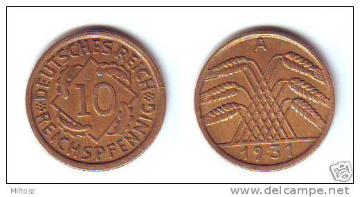 Germany 10 Reichspfennig 1931 A - 10 Renten- & 10 Reichspfennig