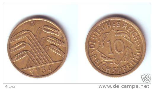 Germany 10 Reichspfennig 1934 A - 10 Rentenpfennig & 10 Reichspfennig