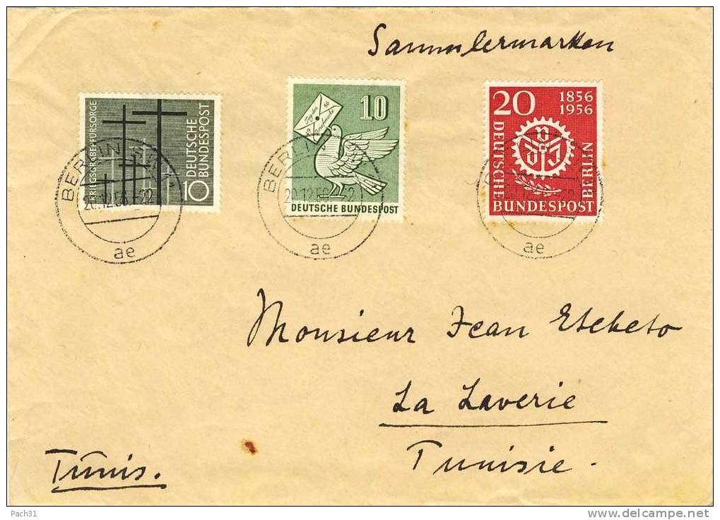 Lettre De Berlin SW11 Pour La Laverie Tunisie 1956 Avec 1 N° 123 1 124 Et 1 124 Berlin - Storia Postale