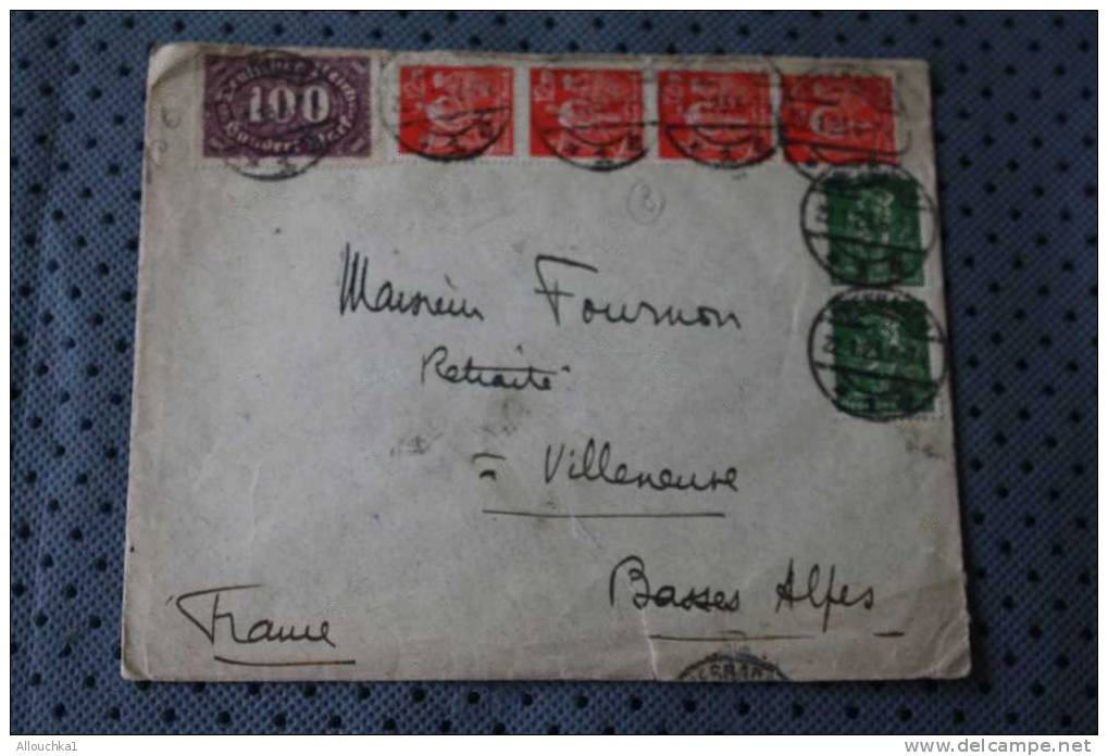 LETTRE DE 1923 D'ALLEMAGNE DEUTSCHE REICH DE WIESBADEN P/ VILLENEUVE BASSES ALPES 04 OMEC + AFFRANCHISSEMENT T MULTIPLE - Lettres & Documents