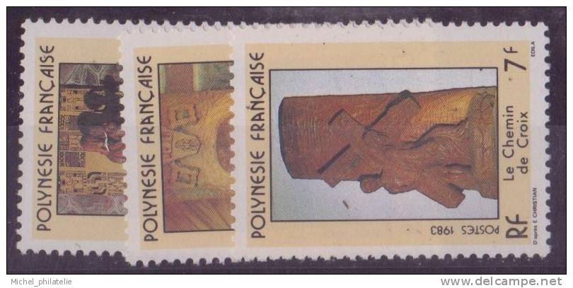 POLYNESIE N° 195/197** NEUF SANS CHARNIERE    SCULPTURES RELIGIEUSES - Unused Stamps
