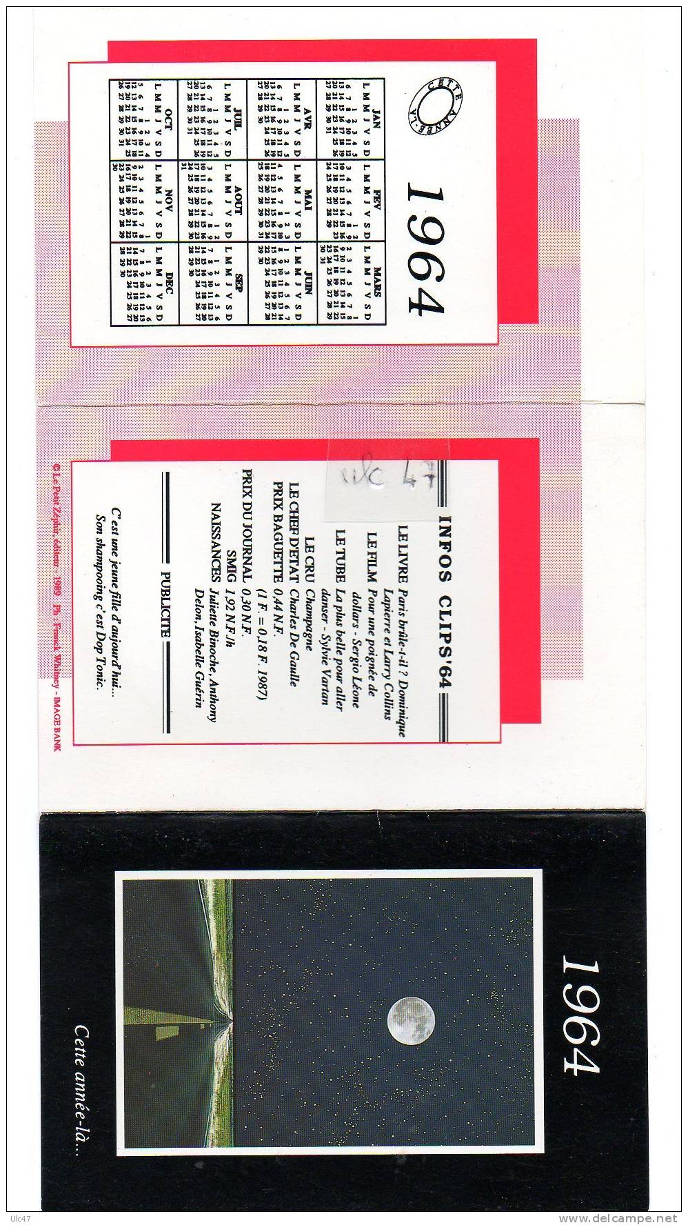 - CALENDRIER 1964. - 3 Volets - Très Bon état - Scan Verso - - Petit Format : 1961-70