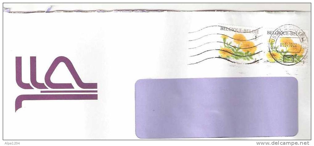 ENVELOPPE DE BELGIQUE  AVEC DEUX TIMBRES IDENTIQUES - THEME "LES FLEURS" OBLITERES - Covers & Documents