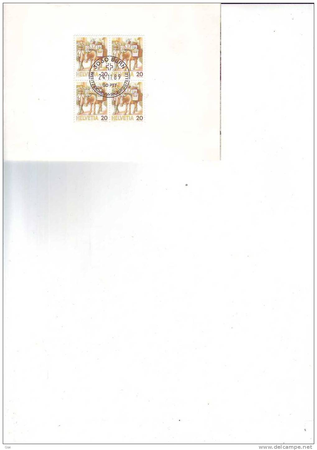 SVIZZERA 1989 - Yvert  1264 (x4) - Cartoncino Con Annullo Speciale  Illustrato - Servizi Postali - Donkeys