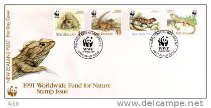 Le Sphenodon Punctatus, (Hattérie)., Tuatara. Lezard De Nouvelle-Zelande En Voie D'extinction. FDC 1991 - FDC