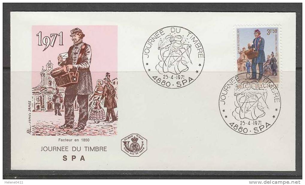 ENVELOPPE 1ER JOUR DE BELGIQUE - JOURNEE DU TIMBRE 1971 : MESSAGER DES POSTES A PIED, 1855 (SPA) - Stamp's Day