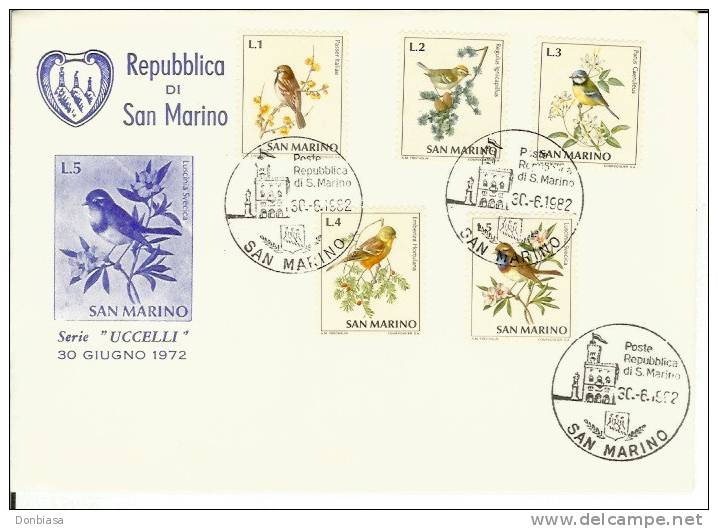 San Marino, 1972: Fauna Avicola. Busta Primo Giorno Emissione (FDC) - Uccelli - Spatzen