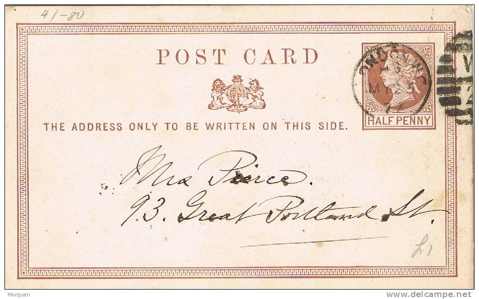 Entero Postal LONDON 1877. A Portland - Briefe U. Dokumente