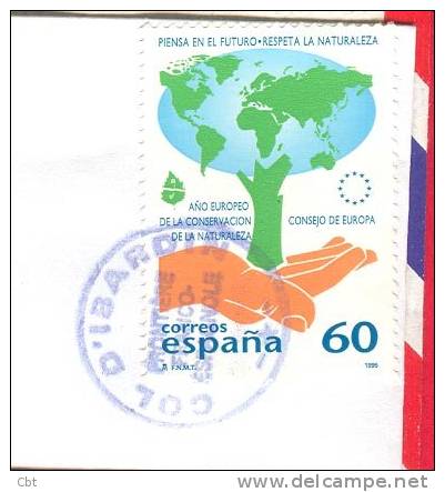 Espagne - Timbre Sur Lettre  Illustrée Col D'Ibardin - Oblitéré Au Col D'Ibardin- Ontario - Main, Mappemonde (2539) - Storia Postale