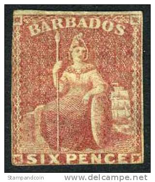 Barbados #8 Mint No Gum 6p From 1859 - Barbades (...-1966)