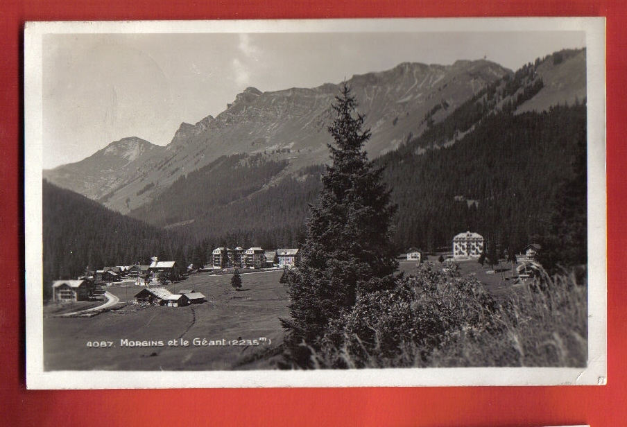 K328 Morgins Et Le Géant.Val D'Illiez.Cachet Morgins 1929.Phototypie Montreux 8087.Très Léger Pli Inf. Gauche - Val-d'Illiez 