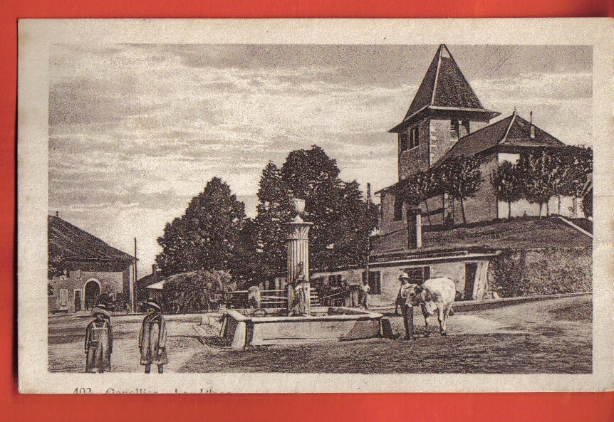 K345 Genolier, La Place,Genollier.Paysan Et Sa Vache,Eglise,Temple.Cachet Nyon 1926.Denéréaz 402. - Genolier