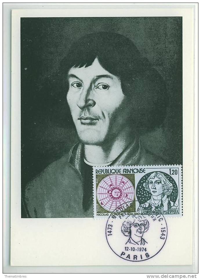 CM0354 Nicolas Copernic Astronome 1818 France 1974 Carte Maximum FDC - Astronomie