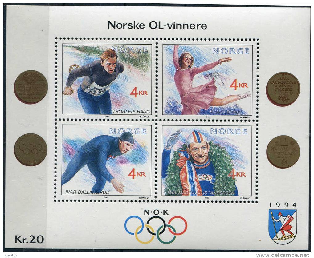 Norway 1990 - Norwegian OL Gold Winners - Minisheet ** - Unused Stamps