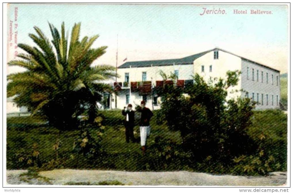 Palestine / Jericho -Turkey / Smyrna Mailed "Hotel Bellevue" Postcard With OTTOMAN Issue Stamps 1913 - Palestine