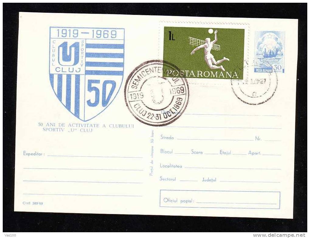 Enteire Postal Stationery  Postcard With Centenaro 1969 With Voleyball. Verey Rare - Romania. - Volley-Ball
