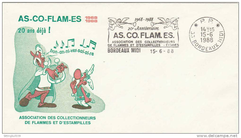 ASTERIX. Rare Enveloppe Pub. Pour Les 20 Ans D'AS-CO-FLAM-ES 1968/1988. Avec Astérix Et Assurancetourix. 1988 - Objets Publicitaires