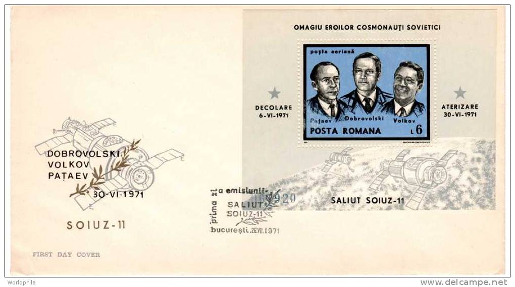 ROMANIA Spaceship/Vaisseau SALIUT/SOIUZ Souvenir Sheet-FDC 1971 - Europe