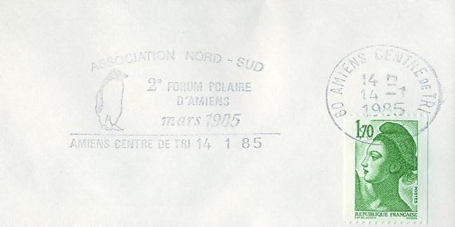 SD0956 Association Nord Sud Forum Polaire Pingouin Flamme AMIENS CENTRE DE TRI 80 1985 - Pingouins & Manchots
