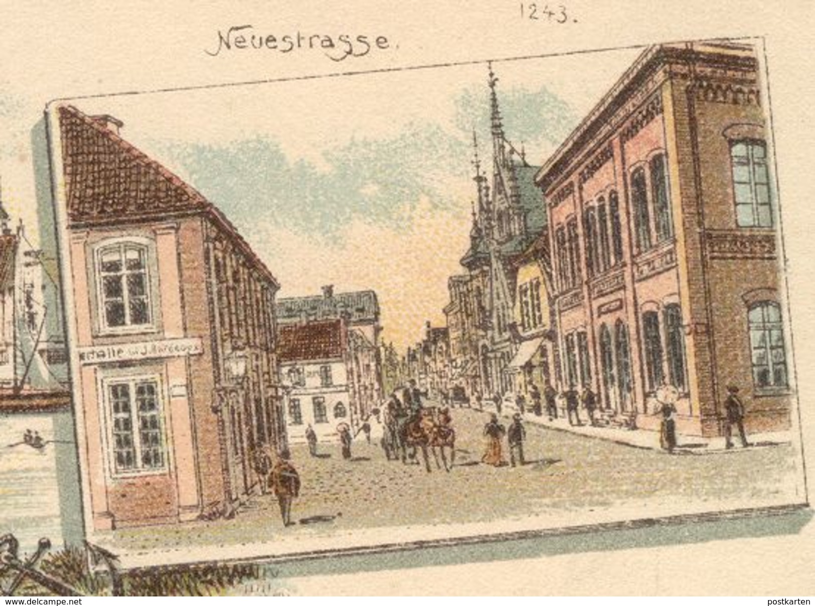 ALTE LITHO POSTKARTE GRUSS AUS LEER 1895 C. FR. SAUL MÜHLENSTRASSE KRIEGERDENKMAL NEUESTRASSE HAFEN Verlag Rosenblatt - Leer