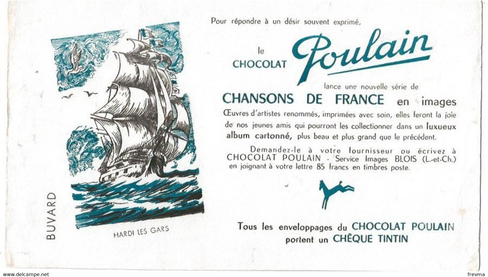 Buvard Le Chocolat Poulain Chansons De France Hardi Les Gars - Chocolat