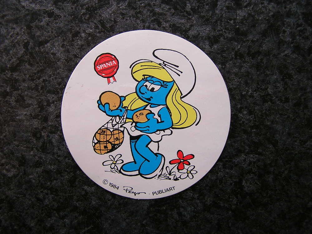 LA SCHTROUMPFETTE SCHTROUMPFS SMURF  Autocollant    Sticker  Pub Orange SPANIA 1984 - Autocolantes