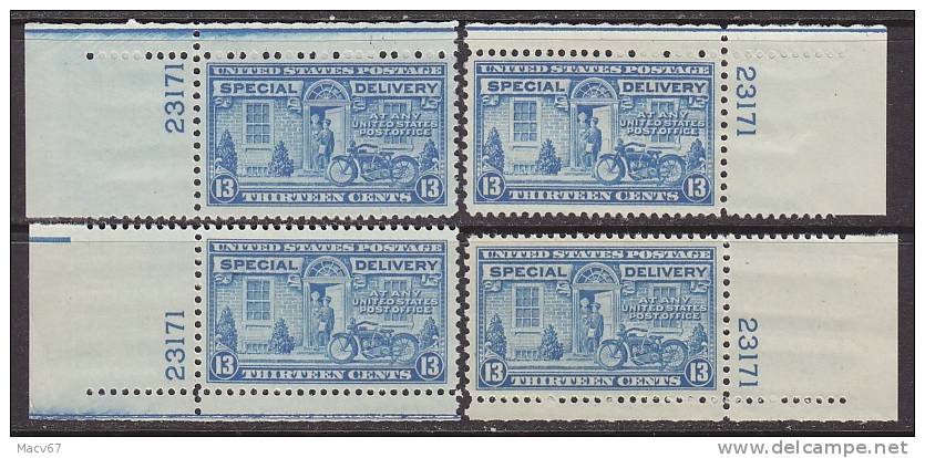 U.S. E17 X 4  **   PLATE SINGLES - Espressi & Raccomandate